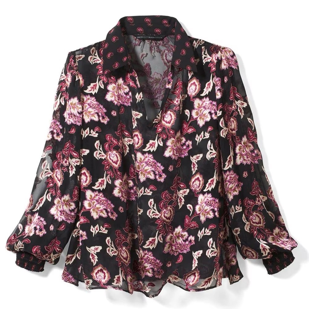 White House Black Market Long Sleeve Silk Burnout Blouse Size Medium